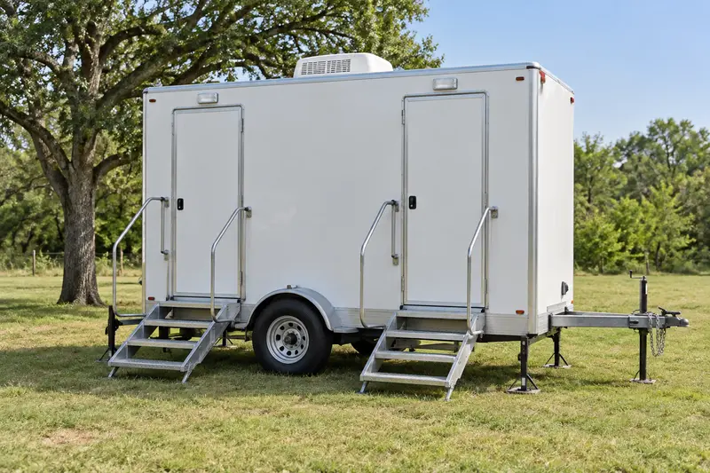 Restroom trailer in an outdoor setting